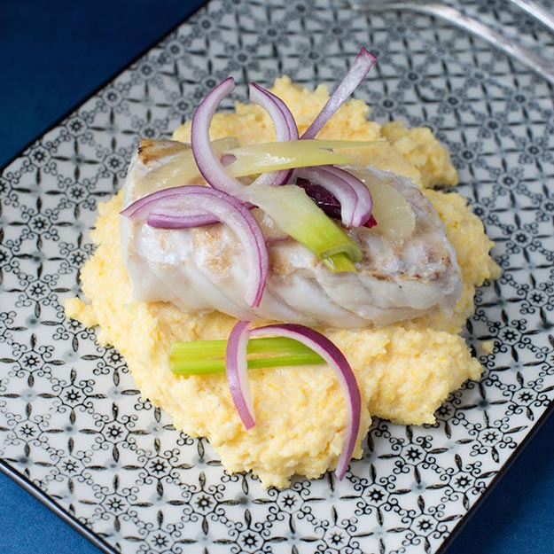 Sea Bass Over Creamy Polenta