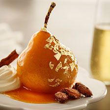 Gold Leaf Champagne-Poached Pears Recipe | Gourmet Food World