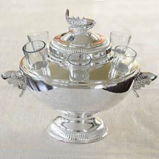 Sterling Silver Plated Caviar Server with 6 Vodka Glasses