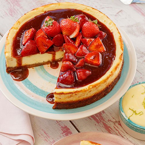 Chevre Cheesecake with Strawberry Balsamic Reduction and Lemon Sabayon Recipe