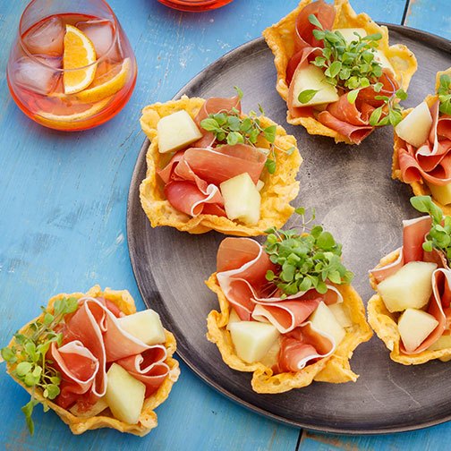 Parmesan Appetizer Cups Filled with Prosciutto and Melon Recipe