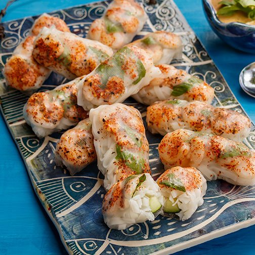 Spicy Shrimp Spring Rolls with Peanut Dipping Sauce Recipe