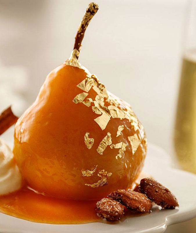 Gold Leaf Champagne-Poached Pears Recipe