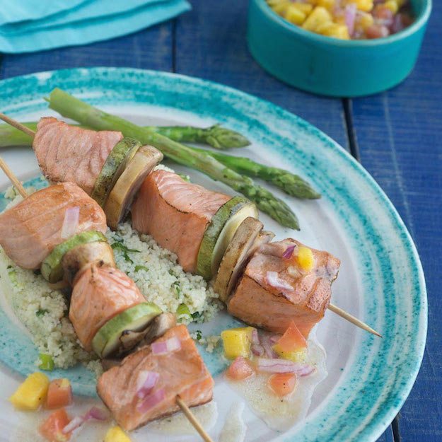 Grilled Salmon Skewers With Mango Salsa Memorial Day Recipe