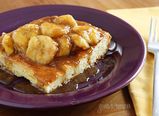 French Toast Casserole Topped with Bananas Fosters